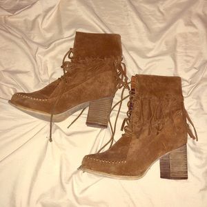 High ankle suede fringe booties